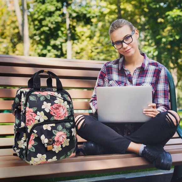 Hap Tim Laptop Backpack Black Flora Travel Nurse and teachers Carry on （7651-BF） - Picture 3 of 5